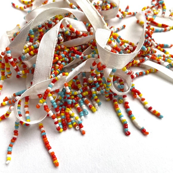 Vintage 70s trim multicolor beads front 1” length 2 yards ribbon - Picture 4 of 12